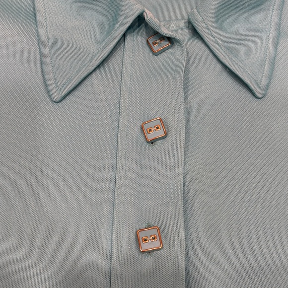 VINTAGE - 1960s Neiman Marcus Teal Button-Front Knit Blouse - Picture 3 of 5